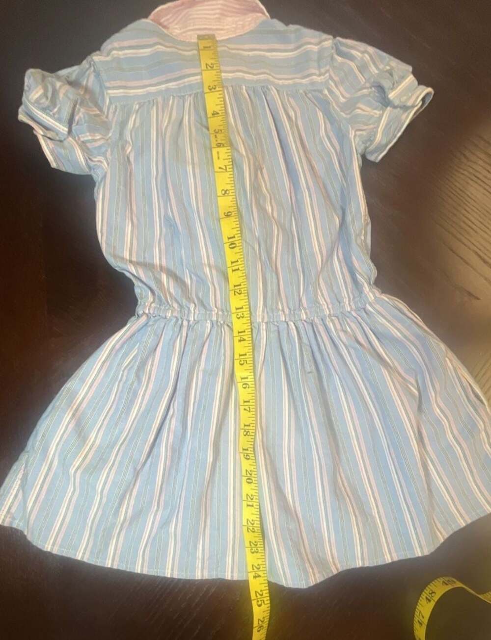 Ralph Lauren Girls Blue and Pink Striped Ruffled Cotton Shirtdress, Size 6 - Picture 10 of 11